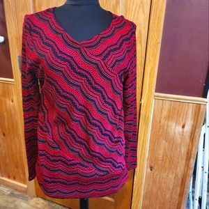 Dana Buckman, red long sleeve knitted dress blouse.